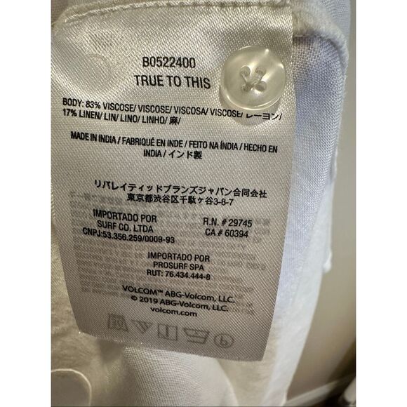 Volcom Coco Ho Yoked Green and White Linen Blend Button Down Top Size Small - Picture 8 of 9